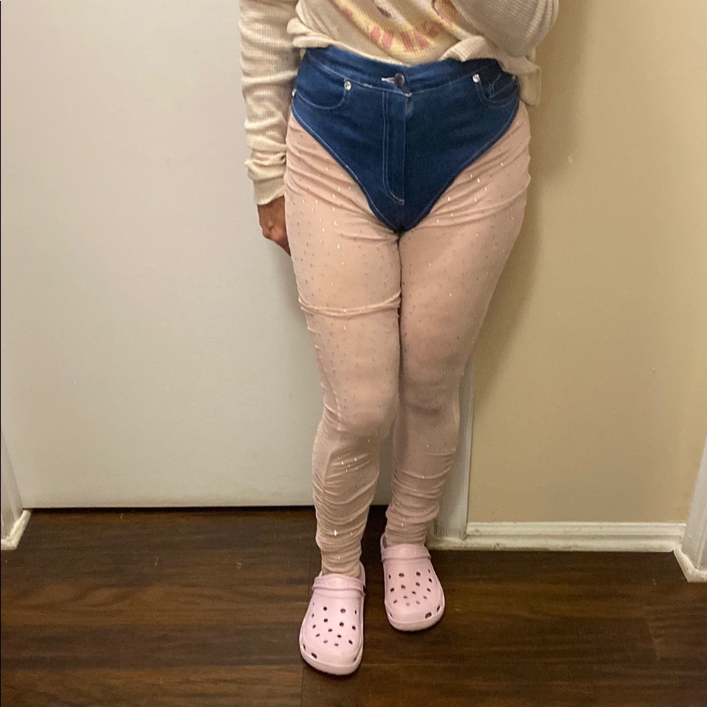 Blue and Pink Women's Jeans